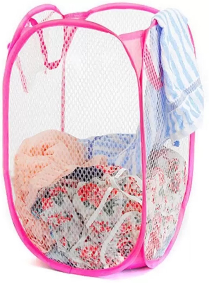 Nylon Mesh Laundry Basket Sturdy Material & Durable Handles Netted Lightweight Large Size Laundry Bag (Assorted Color) Pack of 1